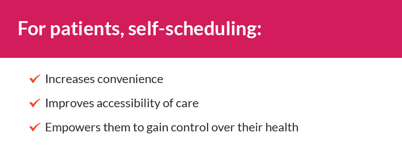 for patients self-scheduling increases convenience and improves accessibility of cae and empowers them to gain control over their health