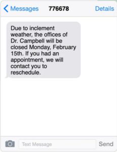 sample message broadcast text about inclement weather closure