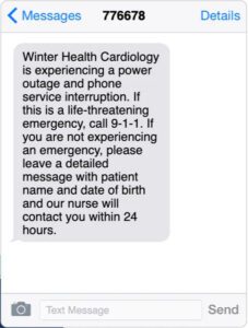 broad text message informing patients of a power outage