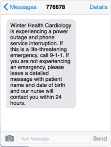 broad text message informing patients of a power outage