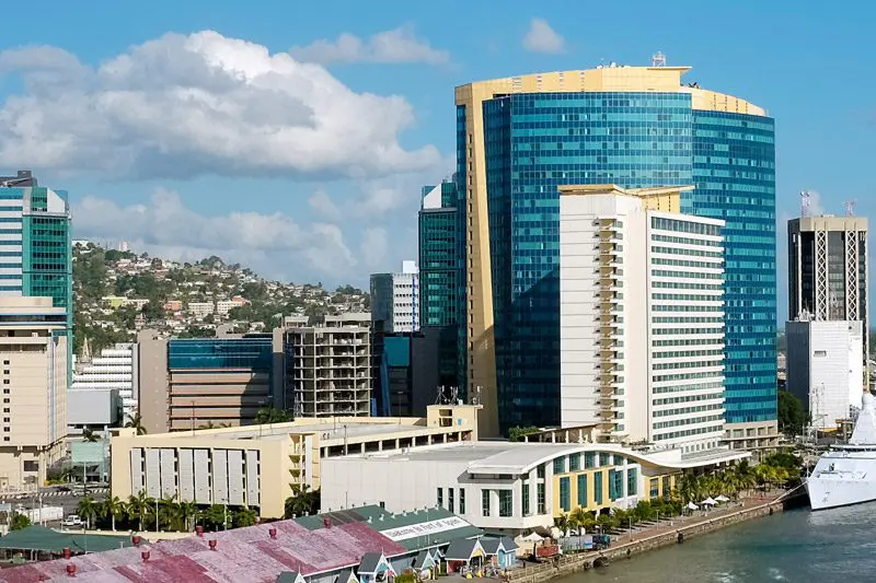 Waterfront city skyline with modern buildings