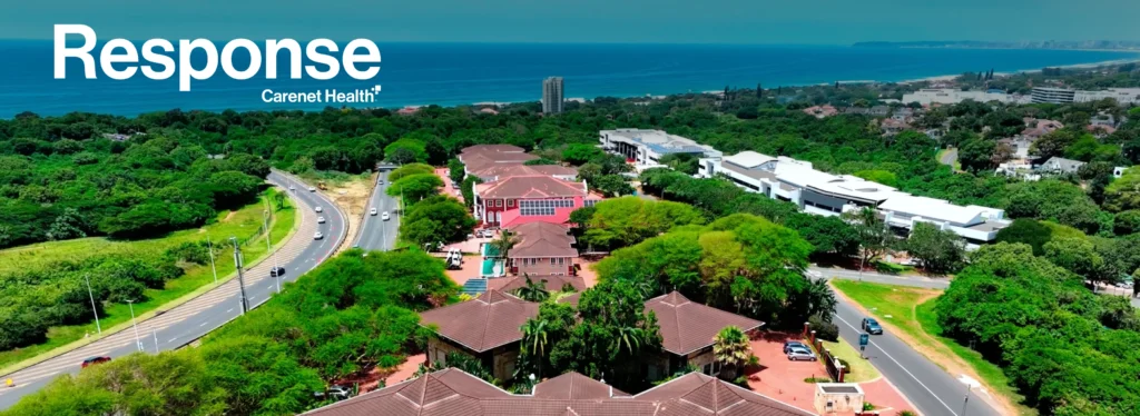 Aerial view of Umhlanga Ridge business district in Durban, South Africa — home of Carenet Health's farshore healthcare outsourcing delivery center